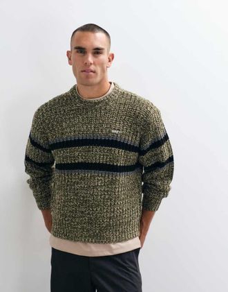 Obey maglione girocollo lavorato a righe multicolore verde