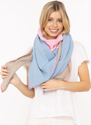 Zwillingsherz Dreieckstuch ZWILLINGSHERZ Viereck Blockstreifen, Damen, blau beige, Web, Baumwolle, colorblocking, mehrfarbig, Modet&uuml;cher Dreieckstuch, farbenfroh, C