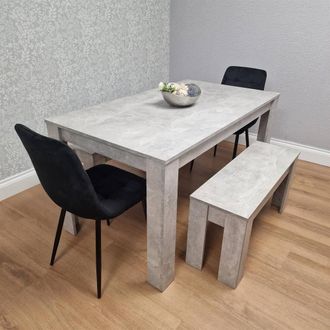 Kosy Koala Dining Table with 2 Black Velvet Chairs & 2 Stone Grey Benches Modern Dining Room Furniture Set