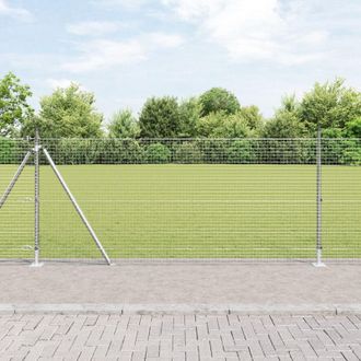 Berkfield Home Welded Wire Fence with 13 Flanged Posts 0.8x50 m Galvanised Steel in Silver