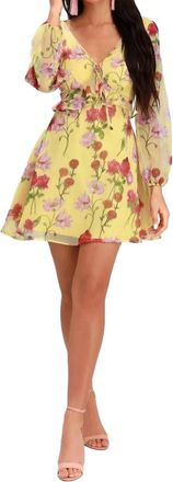 BB Dakota Botanical Bae Floral Print Long Sleeve Dress In Yellow