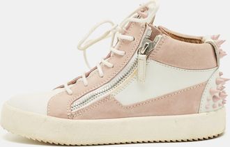 Giuseppe Zanotti Pink/white Suede And Leather Double Zipper High Top Sneakers