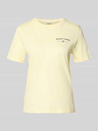 GANT T-Shirt mit Label-Print und Rundhalsausschnitt in Pastellgelb, Gr&ouml;&szlig;e XXL
