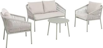 Sweeek 4-seater garden sofa set in steel and resin ropes, Mantova, Beige, 122x67x74 cm