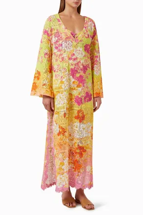 Hemant & Nandita Auril Geometrical Net Coverup In Yellow