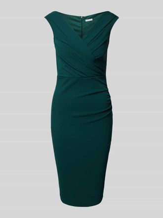Sistaglam Knielanges Cocktailkleid mit Raffungen in Dunkelgruen, Gr&ouml;&szlig;e 34