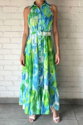 Hemant & Nandita Long Dress With Belt In Green