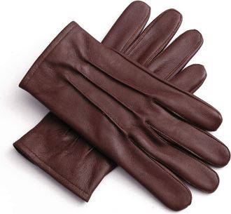 Generic Mens Dress Driving Genuine Sheep Leather Unlined Gloves, Brown, Large