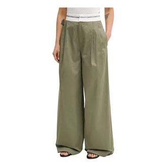 Miss Sixty Broeken, Dames, Groen, L, Katoen, Gekreukte Wijde Broek