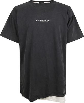 Balenciaga Tops, Heren, Zwart, M, Katoen, Double Back T-Shirt