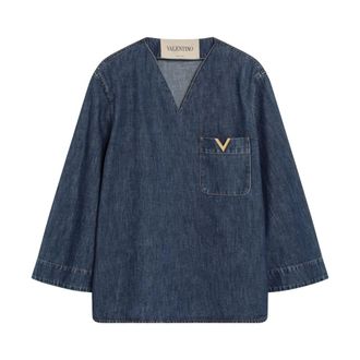 Valentino Garavani Denim Shirts, female, Blue, Size: XS Denim Shirt