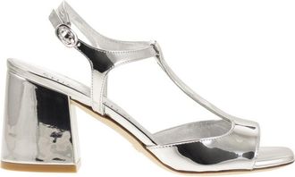 Stuart Weitzman Flareblock - Mirrored Leather T-Sandal