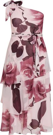 City Chic Metallic One-Shoulder Tiered Dress in Romantic Bloom at Nordstrom, Size Xxxs