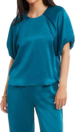 Karen Kane Puff Sleeve Satin Top In Teal
