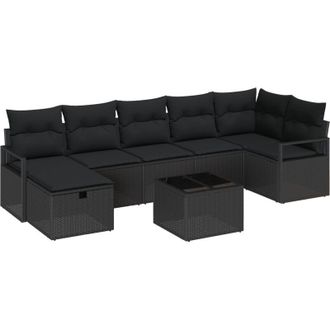 vidaXL Conjunto De Sof&aacute; De Jard&iacute;n Con Coj&iacute;n 8 Pcs Negro Polirat&aacute;n