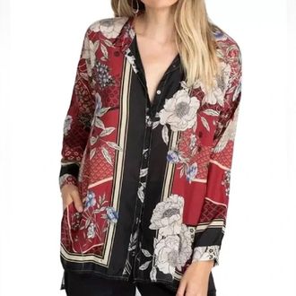 Johnny Was Crane Mallory Blouse In Black/burgundy