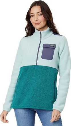 L.L.Bean LLBean Womens Sweater Fleece Sherpa Hybrid Jacket - Smoky Blue/Dark Pine