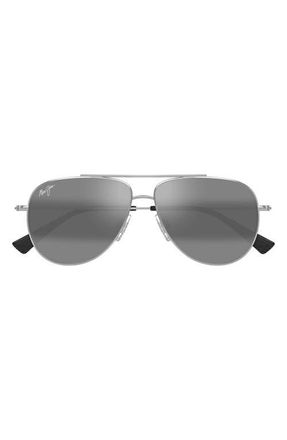 Maui Jim Hauloli XS 56mm Polarized Aviator Sunglasses in Silver at Nordstrom