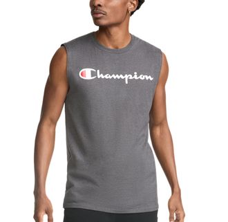 Champion Mens T-Shirt, Sleeveless, Tank, Classic Muscle Tee Top (Reg. Or Big & Tall), Granite Heather, S