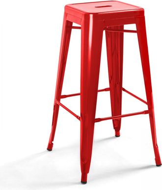 Oviala Taburete de bar de metal brillante rojo