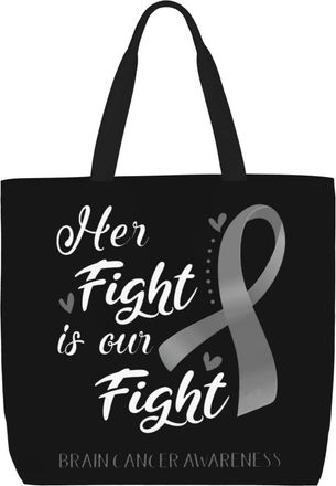 Generic Women Handbag Her Fight Is Our Fight Brain Cancer Awareness Tote Bag Lightweight Waterproof Shopping Bags, For Holiday, Wedding, School, Gym, Christma
