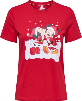 Only Kurzarmshirt ONLY ONLMICKEY LIFE REG S/S TOP BOX XMAS JRS, Damen, Gr. XS, urban rot print:mickey and minnie xmas, Jersey, Obermaterial: 100% Baumwolle