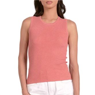 Elan Crewneck Sleeveless Ribbed Tee Top In Coral