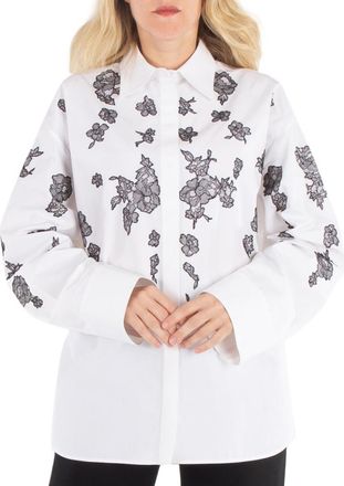 Valentino Garavani Compact Popelin Embroidered Shirt, Brand Size 40 (US Size 4)