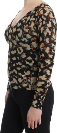 Roberto Cavalli Womens Multicolor V-Neck Wool Jumper Virgin Clothing