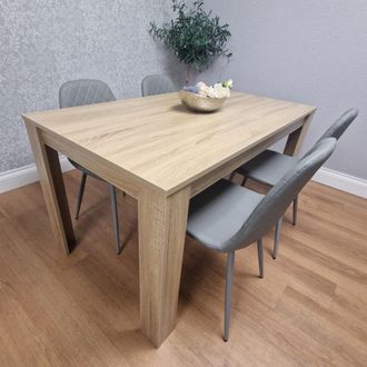 Kosy Koala Dining Set of 4 Oak Effect Dining Table With 4 Grey Gem Patterned Chairs in Brown