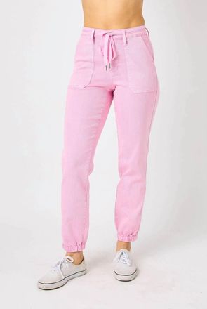 Judy Blue High Waist Garment Dyed Jogger Jeans In Pink