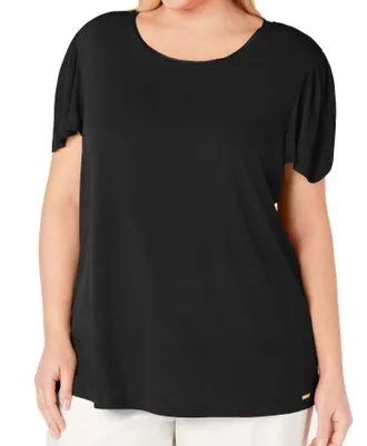 Calvin Klein Womens Sweater Knit Trim Top - Plus In Black