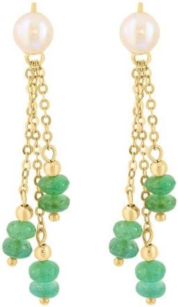 Effy Emerald & Freshwater Pearl Drop Earrings in Green at Nordstrom Rack