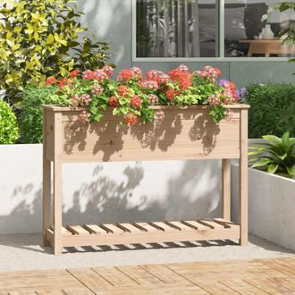 vidaXL Vidaxl - Jardinera Con Estante Madera Maciza De Pino 111,5x34,5x81 Cm