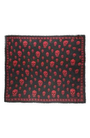 McQ by Alexander McQueen Skull Print Square Scarf in Black Red Raw at Nordstrom Rack