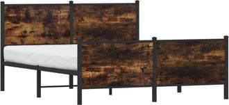 vidaXL Metal Bed Frame without Mattress Smoked Oak 140x190 cm Vidaxl