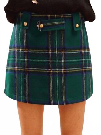 So Me Gloria Checkered Plaid Holiday Skort In Red/hunter Green
