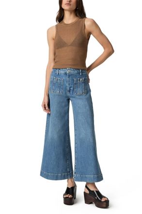Paige Lola Seamed Patch Pocket Crop Wide Leg Jeans In Solitude