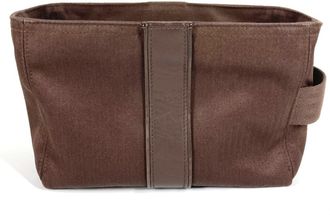 Herm&egrave;s Brown Toile Chevron Clutch Bag Pouch (Pre-Owned)