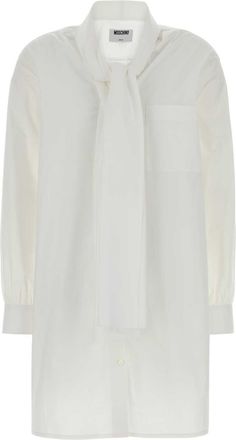 Moschino White Stretch Poplin Shirt Dress