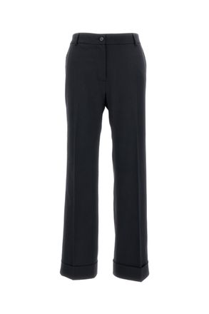 Alberto Biani Tailored Stretch Wool Trousers with Ankle-Length Leg and Turned-Up Hem