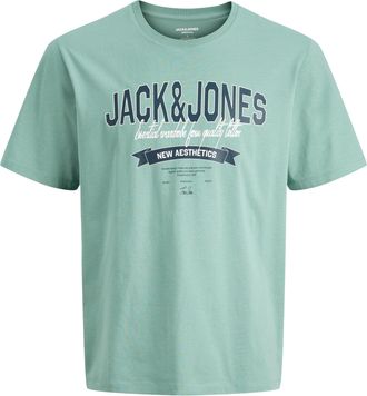 Jack & Jones Plus Size Rundhalsshirt JJELOGO TEE SS O-NECK 2 COL SS26 SN PLS, Herren, Gr. 4XL, mineral blau, Jersey, Obermaterial: 100% Baumwolle, JACK & JONES PLUSSIZE, Run