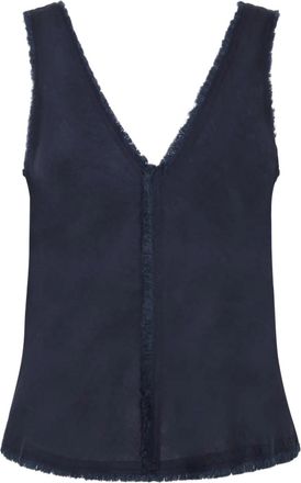 P.A.R.O.S.H. Linen Sleeveless Top With V-Neckline And Frayed Detailing