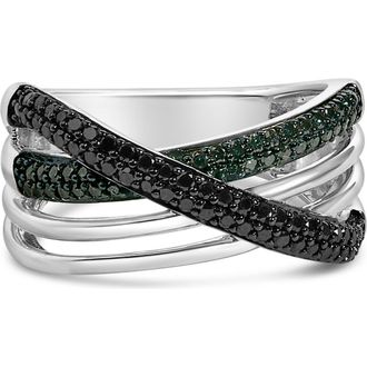 House of Brilliance Sterling Silver 1/2 Cttw Black and Blue Diamond Crossover Bypass Ring at Nordstrom