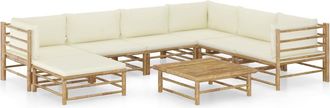 vidaXL Set De Muebles De Jard&iacute;n 8 Piezas Bamb&uacute; Y Cojines Blanco Crema Vidaxl