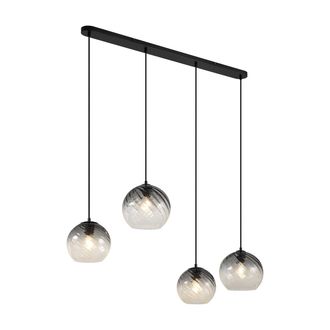 QAZQA Art D&eacute;co L&aacute;mpara Colgante Art D&eacute;co Negra Con Cristal Ahumado Rectangular 4 Luces - Bao Acero /vidrio Redonda /esfera Adecuado Para Led Max. 4 X 15 Wat