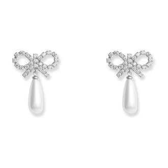 Self Portrait Crystal Bow Pearl Earrings - Dames - Oorbellen - Wit - ONE Size - Accessoires