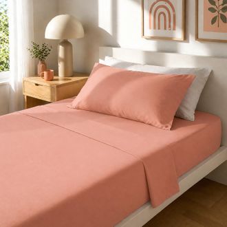 KASANOVA Completo letto 1 piazza e mezza cotone tinta unita corallo