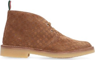 Gucci Su&egrave;de Enkellaarzen met GG Motief - Heren - Veterlaarzen - Bruin - 41 EU - Su&egrave;de - Schoenen