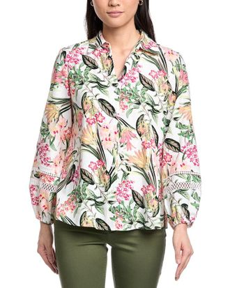 Jones New York Y-Neck Linen-Blend Top